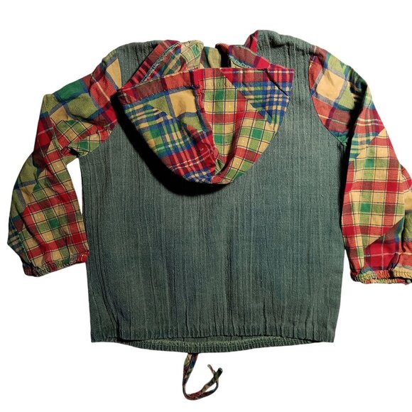 Vintage 70's Girls Jacket 4T Patchwork Hooded Pullover With Zipper & Pocket - Picture 2 of 8